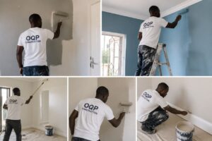 Professional Painter applying interior wall paint -OQP Construction Harare.